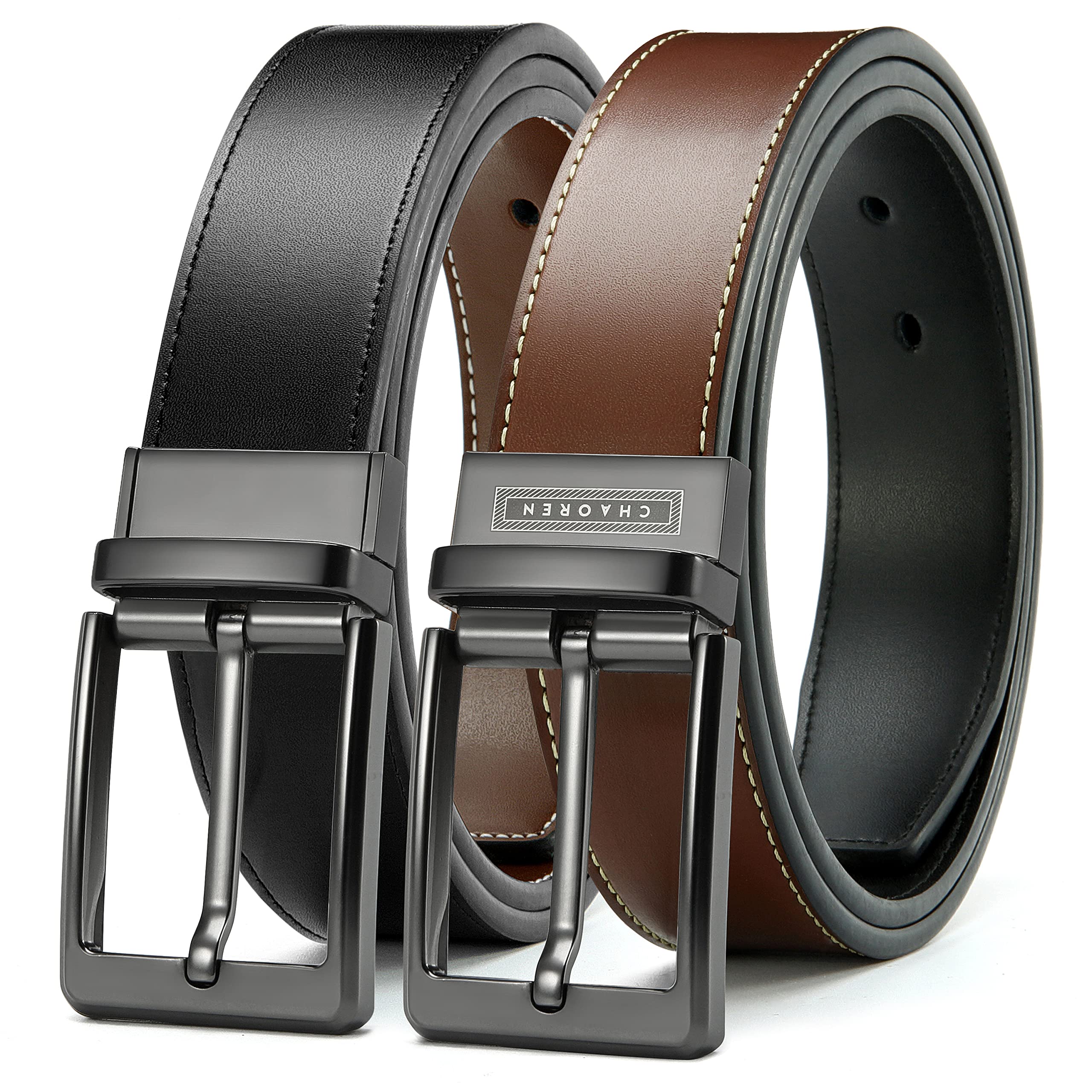 CHAOREN Reversible Belt Men 1 Piece - 1.25" Leather Dress Belt