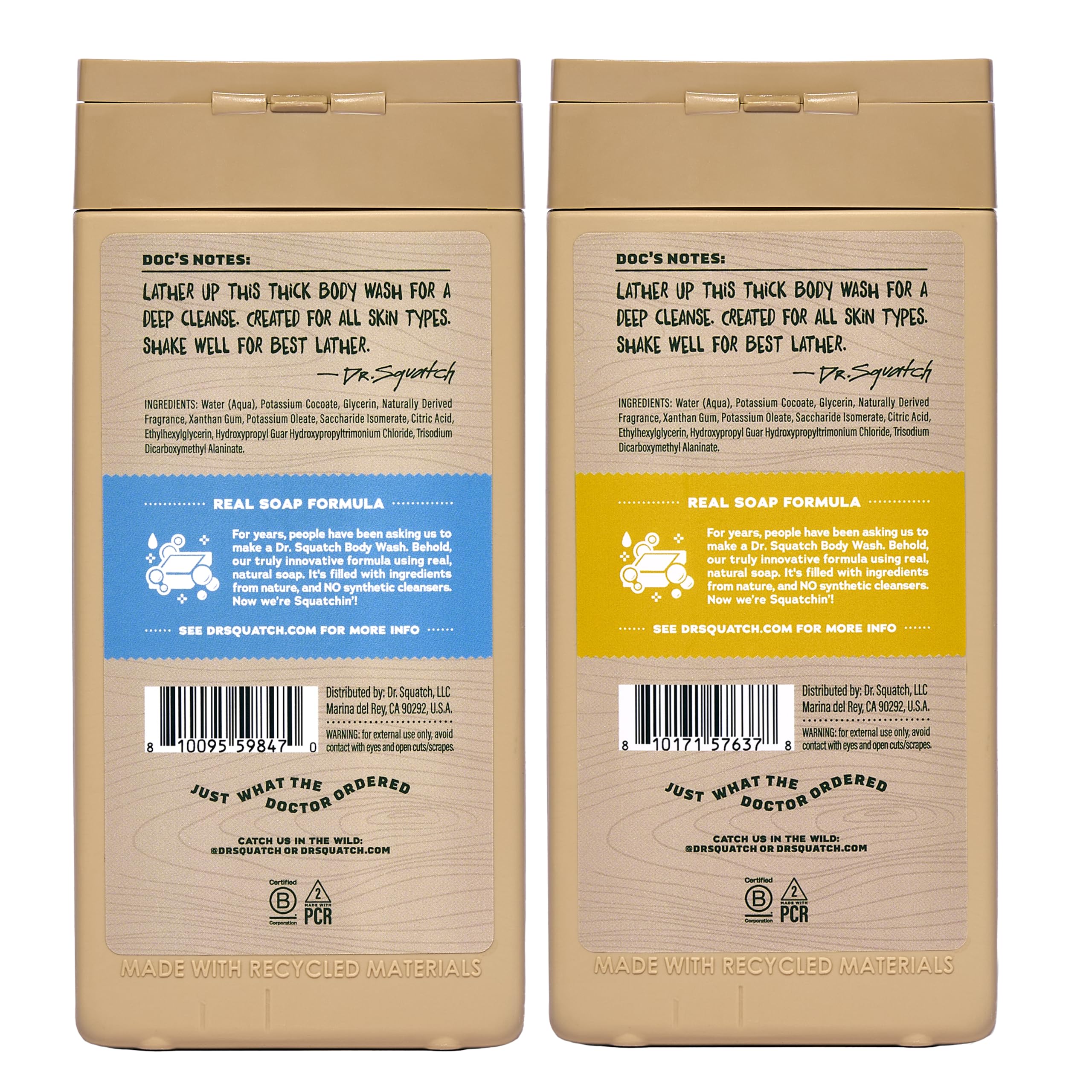 Dr. Squatch Natural Men's Body Wash Shower Gel - Cleansing, Nourishing, Long Lasting Scent, Moisturizing Body Wash for Men - Birchwood Breeze + Rainforest Rapids (14 oz, 2-Pack)